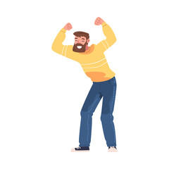 Young Excited Bearded Man Feeling Happy in Anticipation of Festive Gifts Vector Illustration