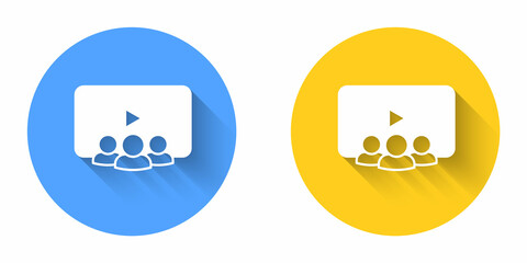 White Online class icon isolated with long shadow background. Online education concept. Circle button. Vector © Iryna