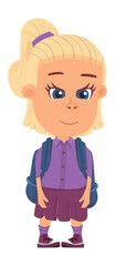 Cute cartoon girl with backpack. Smiling child. School kid