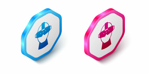 Isometric Virtual reality glasses icon isolated on white background. Stereoscopic 3d vr mask. Optical head mounted display. Hexagon button. Vector