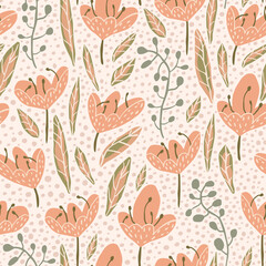 Vector seamless pattern with cute spring flowers.