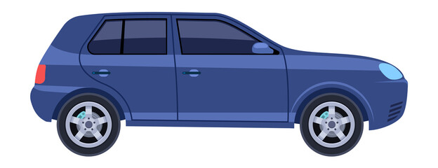 Blue suv car. Crossover side view in flat style