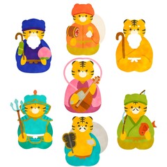 虎の七福神セット イラスト素材 寅年 