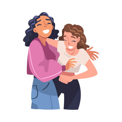 Woman Character Hugging and Embracing Each Other Expressing Friendly Feeling Vector Illustration