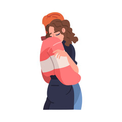 Man and Woman Character Hugging and Embracing Each Other Expressing Friendly Feeling Vector Illustration