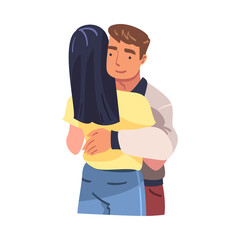 Man and Woman Character Hugging and Embracing Each Other Expressing Friendly Feeling Vector Illustration