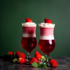strawberry panna cotta and jelly in glass