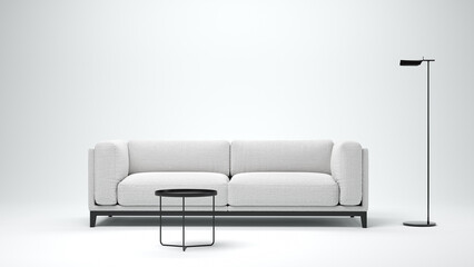 Minimalist Interior of modern living room 3D rendering