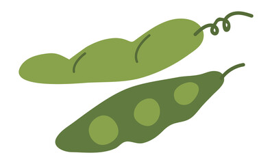 Green peas icon. Closed and open pods. Vegan crop