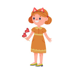 Little Girl Holding Heart Shaped Glasses as Party Birthday Photo Booth Prop Vector Illustration