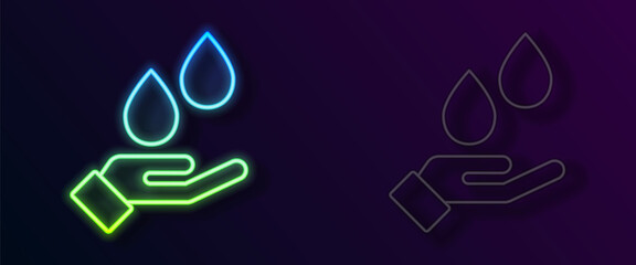 Glowing neon line Washing hands with soap icon isolated on black background. Washing hands with soap to prevent virus and bacteria. Vector