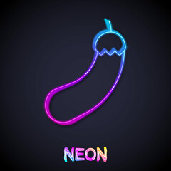 Glowing neon line Eggplant icon isolated on black background. Vector