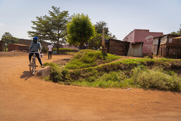 Fototapeta na wymiar Bicycle is the most popular mode of transport in the local population. Jinja is a city in Uganda, located in the Eastern Region and is the administrative center of the district of the same name.