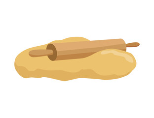 Rolling the dough with a rolling pin. Ingredient and cookware for making dough, cookie or croissant. Flat cartoon isolated icon