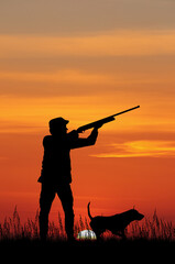 Fototapeta na wymiar illustration of hunters at sunset
