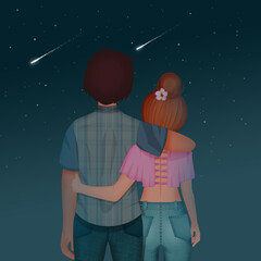 couple looking the shooting stars