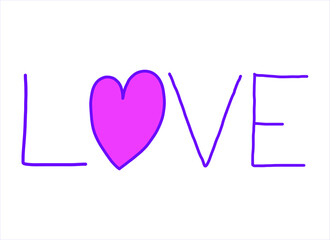 Hand drawn Purple and Pink Love Lettering Art Vector