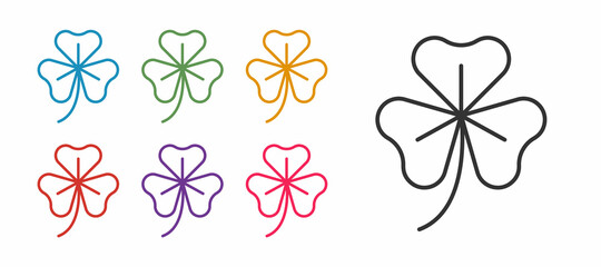 Set line Clover trefoil leaf icon isolated on white background. Happy Saint Patricks day. National Irish holiday. Set icons colorful. Vector