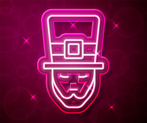 Glowing neon line Leprechaun icon isolated on red background. Happy Saint Patricks day. National Irish holiday. Vector