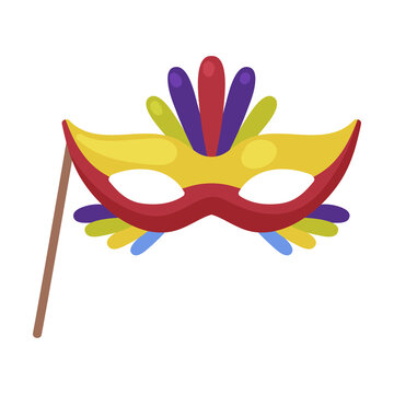 Pole or Stick with Venetian Mask as Party Birthday Photo Booth Prop Vector Illustration