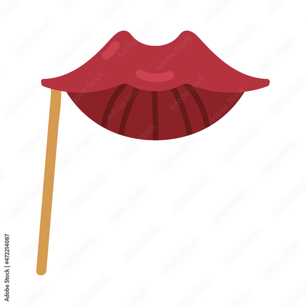 Poster Pole or Stick with Red Lips as Party Birthday Photo Booth Prop Vector Illustration