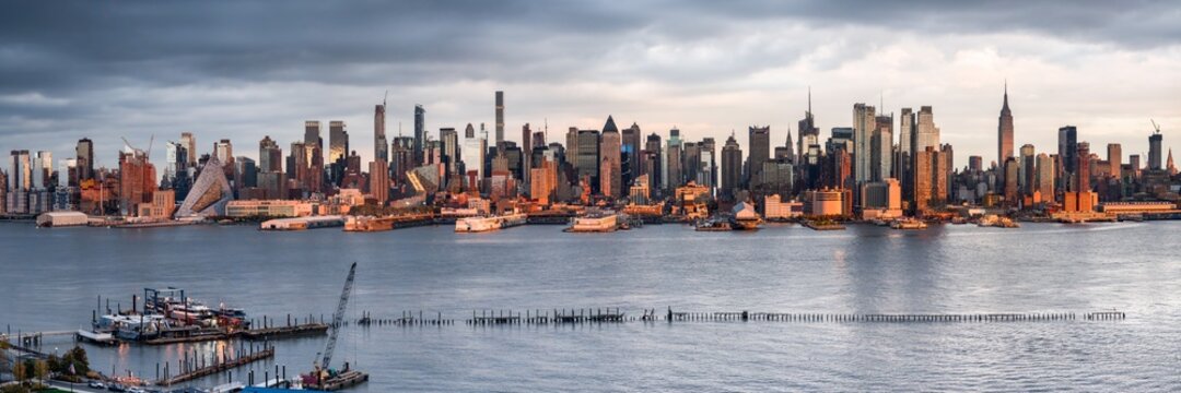 Manhattan Skyline Panorama Along The Hudson River, New York City, USA