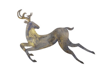 silhouette of a deer painted in gold paint on a white background