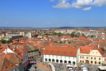 Naklejka na ściany i meble Sibiu Hermannstadt old town from above, Transylvania, Romania