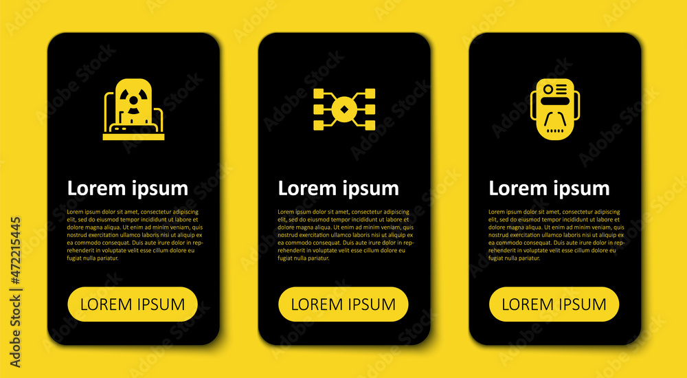 Poster set artificial intelligence robot, neural network and radioactive warning lamp. business infographic