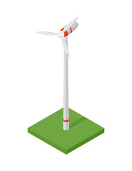 Isometric wind turbine. Concept of clean energy. Clean ecological power. Eco renewable electric energy from windmill. Icon for web