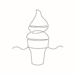 Continuous line drawing delicious fresh of ice cream cone. Single one line art of sweet ice cream gelato desert. Vector illustration