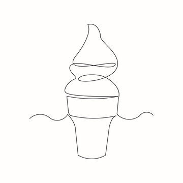 recommend clip art: Continuous line drawing delicious fresh of ice cream cone. Single one line art of sweet ice cream gelato desert. Vector illustration