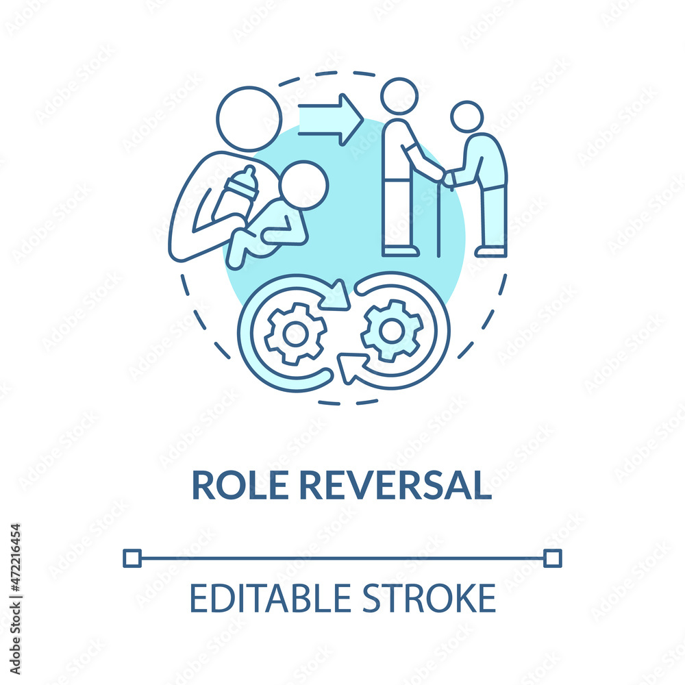 Poster role reversal blue concept icon. exchange social position in community. function transformation abst