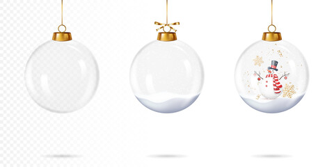 Set of transparent christmas balls, isolated.