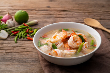 Thai hot and spicy clear soup with shrimp,Tom Yum goong, Popular food in Thailand