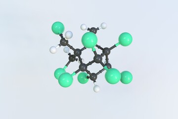 Molecule of toxaphene, isolated molecular model. 3D rendering