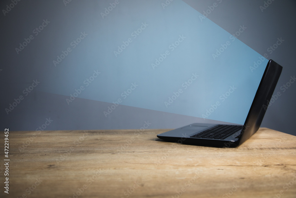 Poster top view of open laptop or notebook