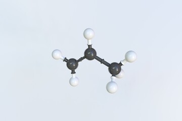 Polypropylene molecule made with balls, scientific molecular model. 3D rendering