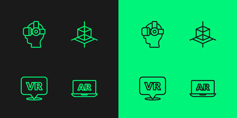 Set line Augmented reality AR, Virtual, glasses and 3d modeling icon. Vector