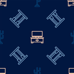 Set line Coat stand, Bunk bed and TV table on seamless pattern. Vector
