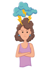 Women with stress symptom - anger. Emotional or mental health problem, stress. Cartoon character concept