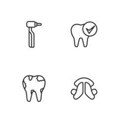 Set line Dental tooth plate, Broken, Tooth drill and icon. Vector