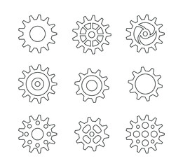 Various gears set. Flat, isolated.