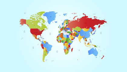 World map. Color vector modern. Silhouette map. - obrazy, fototapety, plakaty