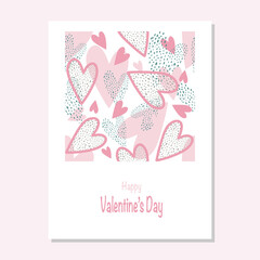 Vector abstract cute Valentines day cards with pink hearts for invitation, greeting card