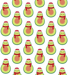 Vector seamless pattern of flat Christmas avocado isolated on white background