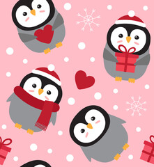 Vector seamless pattern of flat Christmas tiger isolated on pink background