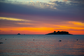 Sunset over the Adriatic sea in Montenegro. Last minutes of sunset