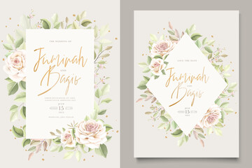 hand drawn floral roses wedding invitation card set