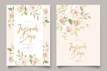 Fototapeta na wymiar hand drawn floral roses wedding invitation card set